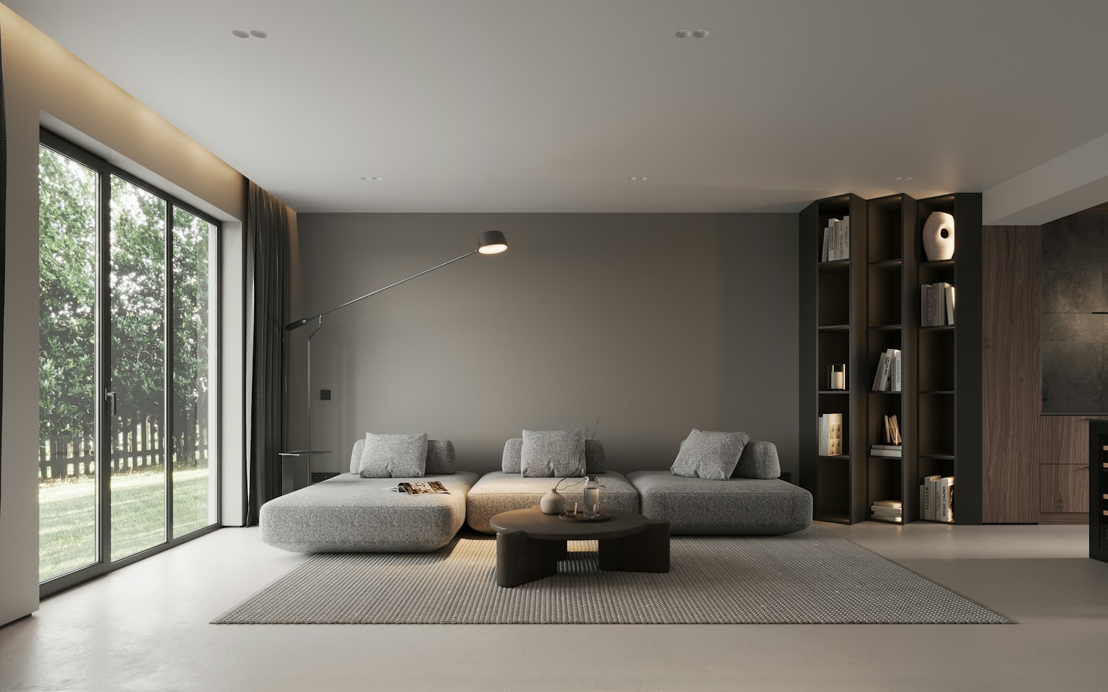 Bright living room with large, spotless floor-to-ceiling windows